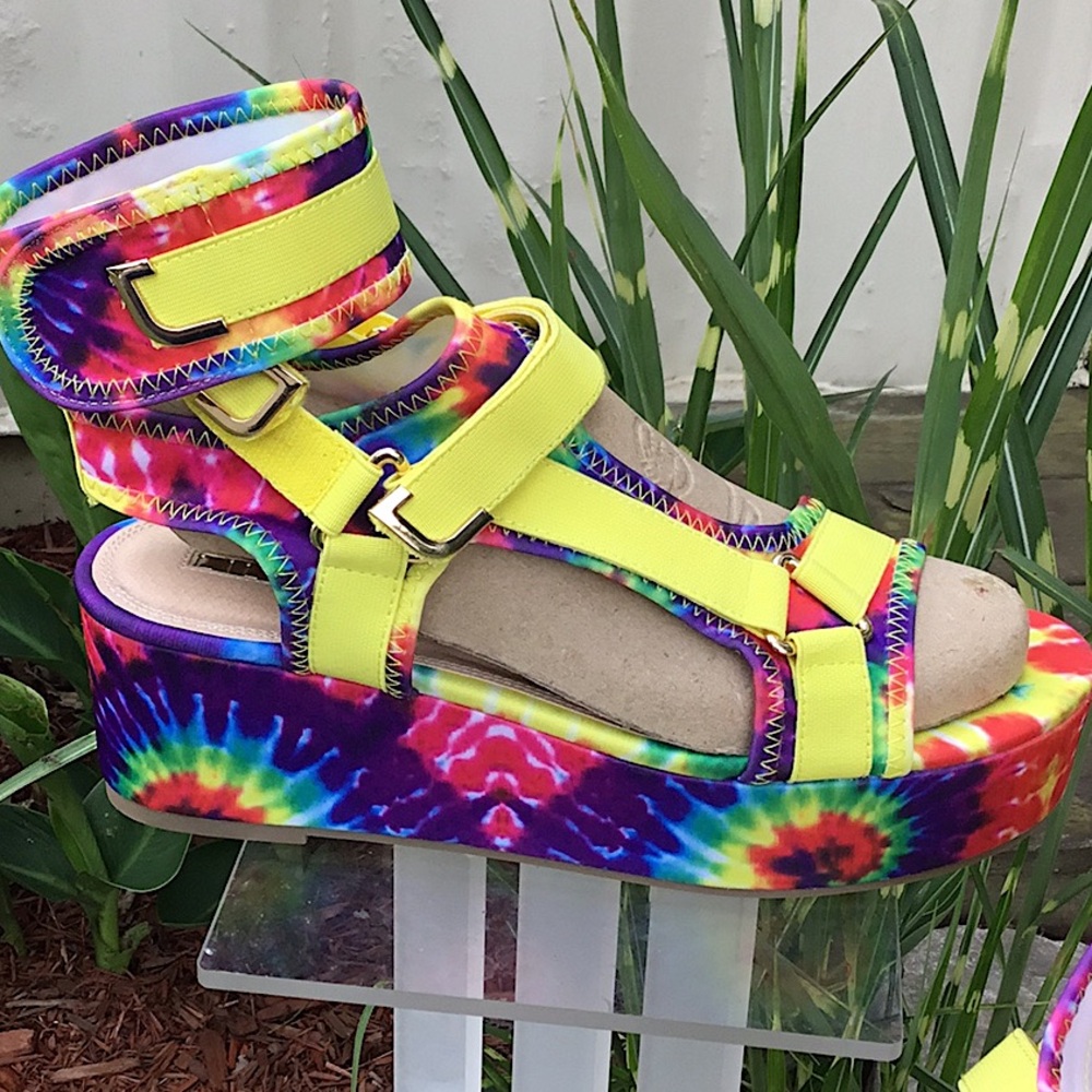 Liliana Gladiator Tie Dye Rainbow Colors Flatform Sandals
